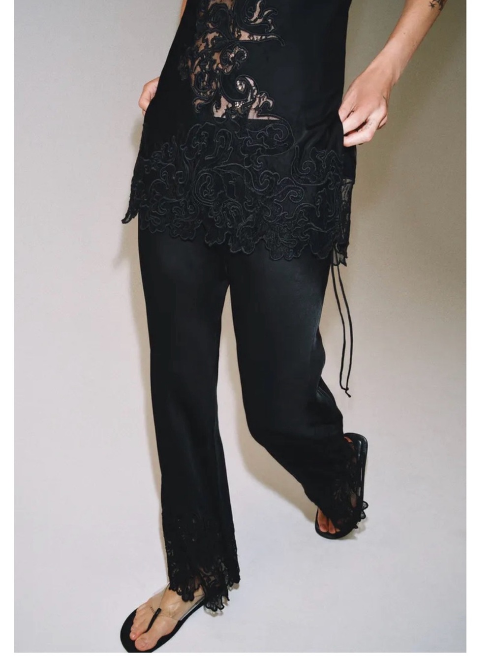 Zara ZW COLLECTION EMBROIDERED SATIN TROUSERS